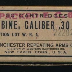 Belle boite vide d'origine , De 50 cartouches 30 carbine USA ww2 1944 par Winchester