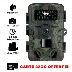 CAMÉRA CHASSE INFRAROUGE + CARTE SD OFFERTE - 44 LEDS 1080P IP65 - LIVRAISON GRATUITE