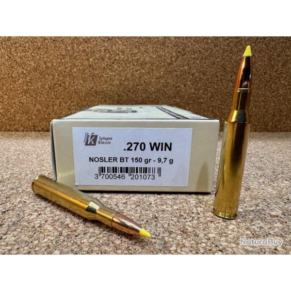 1 BOITE  de MUNITION SOLOGNE 270 WSM NOSLER BT 130GR