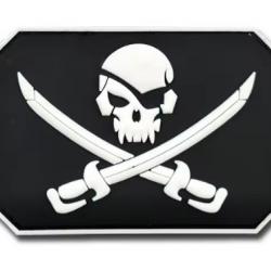 Patch Drapeau - Pirate - Blanc/noir - PVC - velcro - Livraison gratuite