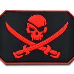 Patch Drapeau - Pirate - Rouge/noir - PVC - velcro - Livraison gratuite