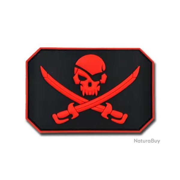 Patch Drapeau - Pirate - Rouge/noir - PVC - velcro - Livraison gratuite