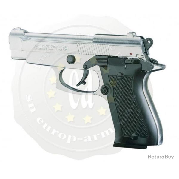 Pistolet CHIAPPA 85 Auto nickel 9mm  blanc - Pistolet d'alarme  blanc ou  gaz