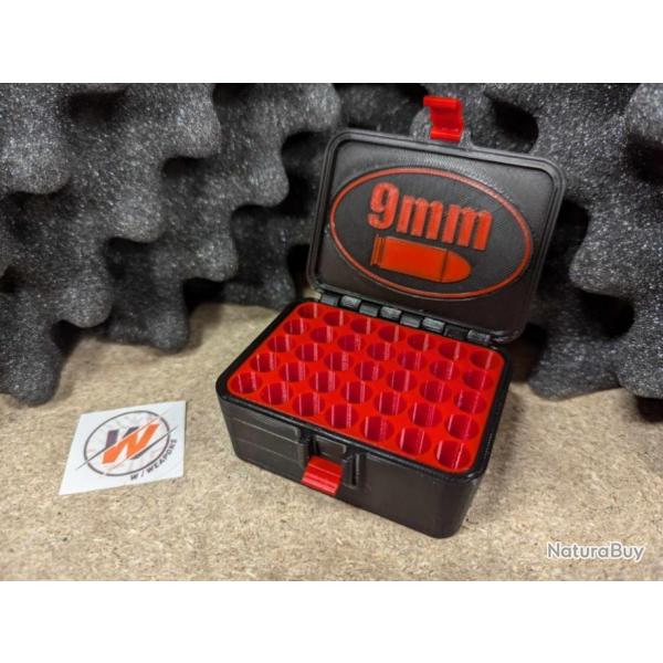 Boite de rangement pour munition 9mm / TAN, avec marquage Noir - Impression 3D