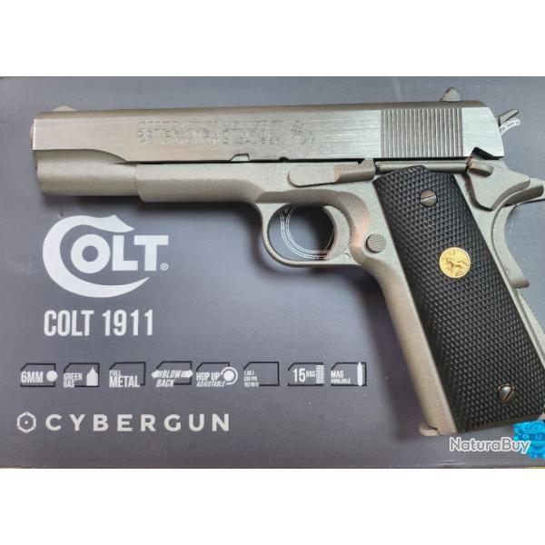 COLT 1911 EDITION LIMITE 70'S SILVER FULL METAL 6MM 1.5 JOULES CUSTOM CROSSES NOIRES BLOWBACK CO2