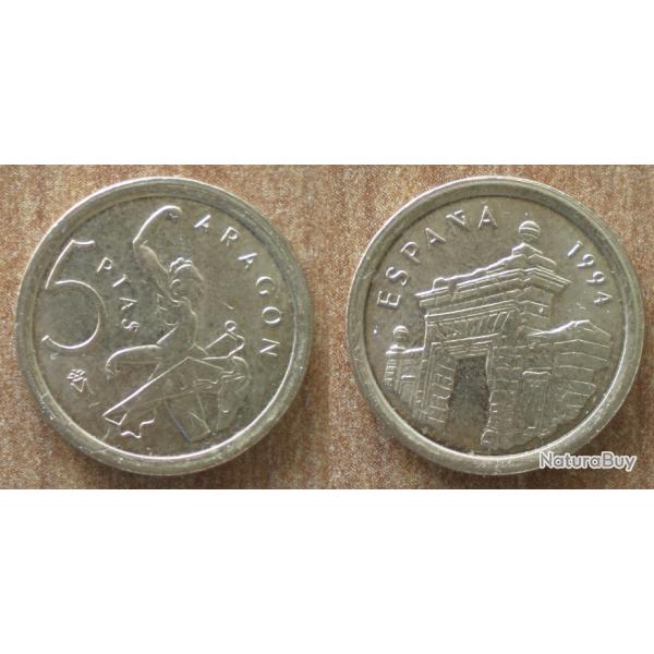 Espagne 5 Pesetas 1994 Aragon Piece Commemo Peseta Spain