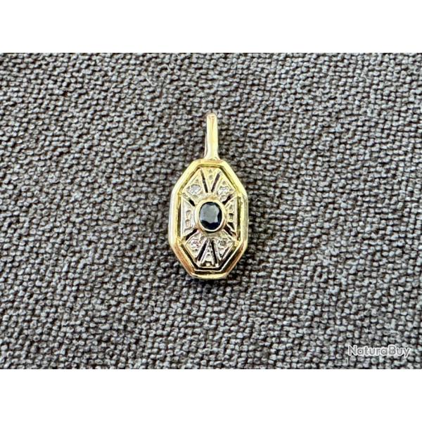 Pendentif ancien avec saphir bleu et diamants en or massif 18 carats