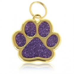 Pendentif patte de chien Violet / Doré pour animaux de compagnie personnalisable