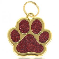 Pendentif patte de chien Rouge / Doré pour animaux de compagnie personnalisable