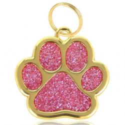 Pendentif patte de chien rose / doré pour animaux de compagnie personnalisable