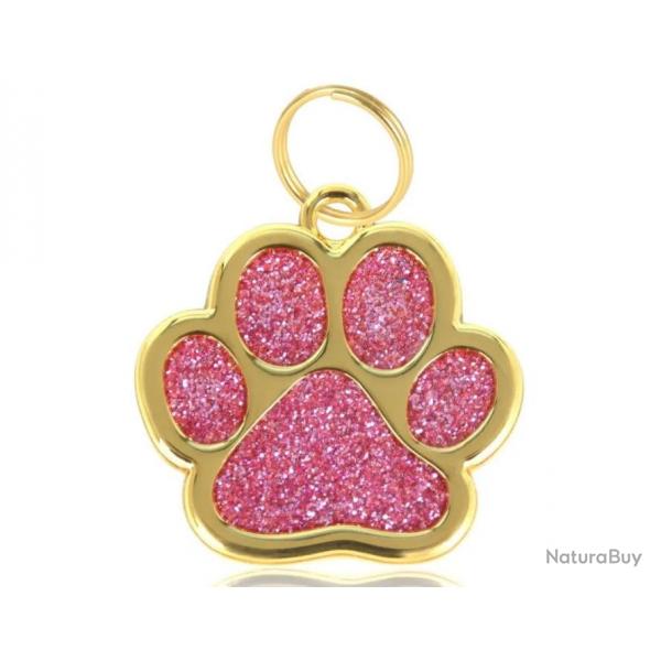 Pendentif patte de chien rose / dor pour animaux de compagnie personnalisable