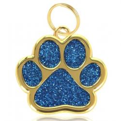 Pendentif patte de chien Bleu / Doré pour animaux de compagnie personnalisable