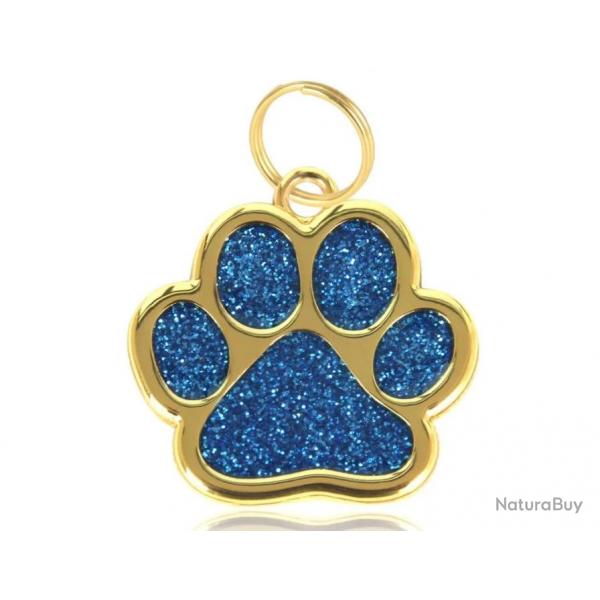 Pendentif patte de chien Bleu / Dor pour animaux de compagnie personnalisable