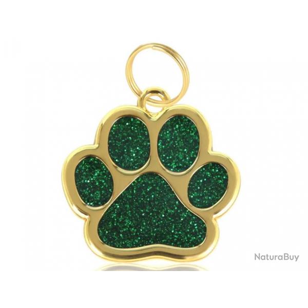 Pendentif patte de chien Vert / Dor pour animaux de compagnie personnalisable