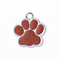 Pendentif patte de chien Rouge / Argenté pour animaux de compagnie personnalisable