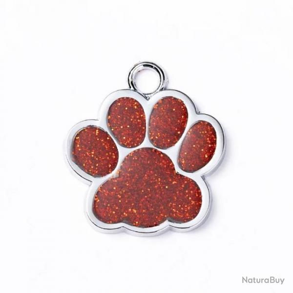 Pendentif patte de chien Rouge / Argent pour animaux de compagnie personnalisable