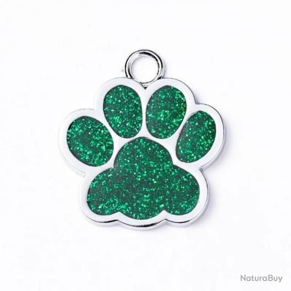 Pendentif patte de chien Vert / Argent pour animaux de compagnie personnalisable