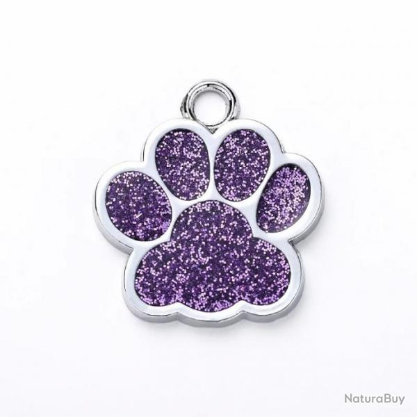 Pendentif patte de chien Violet / Argent pour animaux de compagnie personnalisable