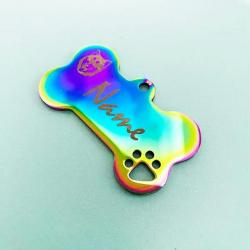 Pendentif Petit Modèle OS Multicolore pour animaux de compagnie en acier inoxydable à personnaliser