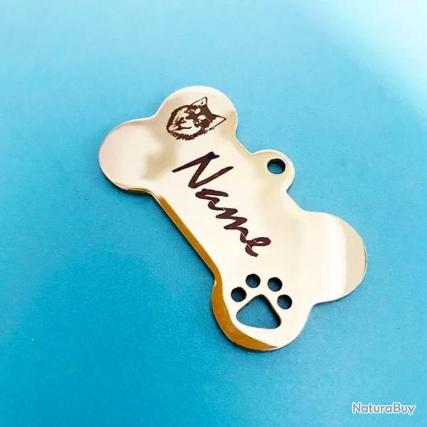 Pendentif Grand Modle OS Dor pour animaux de compagnie en acier inoxydable  personnaliser