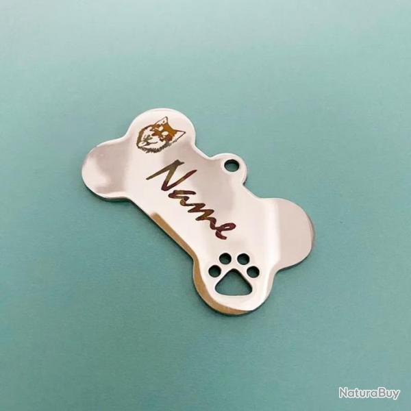 Pendentif Grand Modle OS Argent pour animaux de compagnie en acier inoxydable  personnaliser