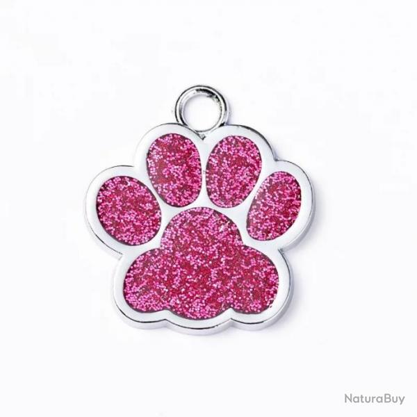 Pendentif patte de chien Rose-Rouge / Argent pour animaux de compagnie personnalisable