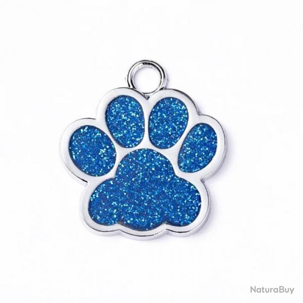 Pendentif patte de chien Bleu / Argent pour animaux de compagnie personnalisable