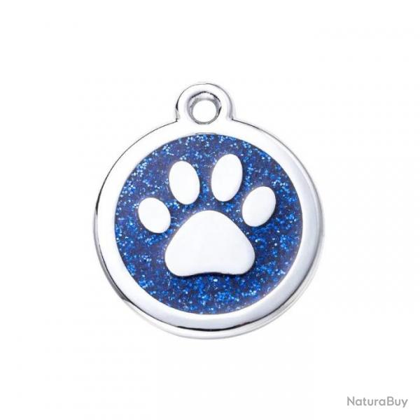 Mdaille ronde avec patte pour animaux de compagnie Bleu / Argent  personnaliser