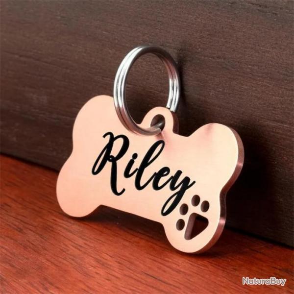 Mdaille OS Rose Dor pour animaux de compagnie en acier inoxydable personnalisable