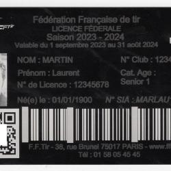 Licence de tir en aluminium gravé au laser (Recto)