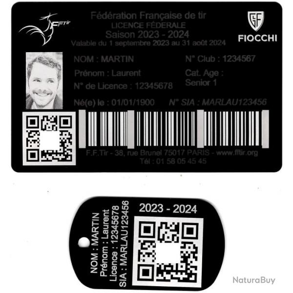 Licence de tir + Port cl TAG militaire en aluminium grav au laser (Recto)