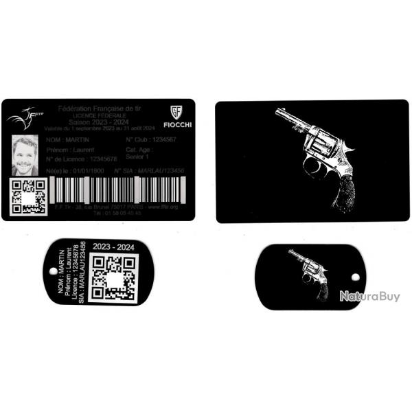 Licence de tir + Port cl TAG militaire en aluminium grav au laser (Recto / Verso)