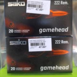 Lot de deux boîtes de balles sako gamehead calibre 222 rem 3.2g 50 gr soft point