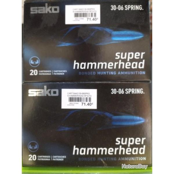 Lot de deux botes de balles sako super hammerhead calibre 30-06 9.7g/150gr bonded soft point BT