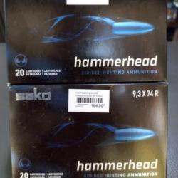 Lot de deux boîtes de balles sako hammerhead calibre 9.3x74R 18.5g/286gr bomded soft point
