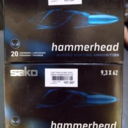 Lot de deux boîtes de balles sako hammerhead 9.3x62 18.5g/286gr bonded soft point