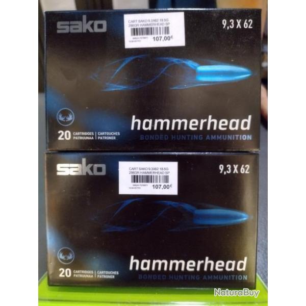 Lot de deux botes de balles sako hammerhead 9.3x62 18.5g/286gr bonded soft point