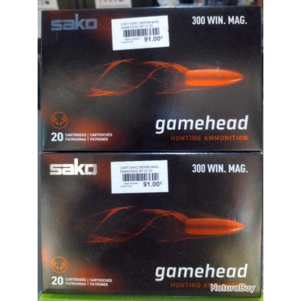 Lot de deux botes de balles sako gamehead 300 win mag 11.7g/180gr soft point BT