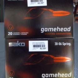 Lot de deux boîtes de balles sako gamehead 30-06 11.7g/180gr soft point boat tail