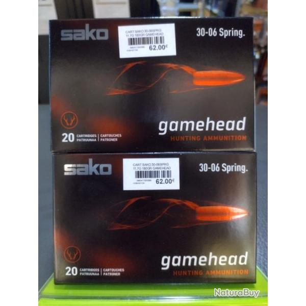 Lot de deux botes de balles sako gamehead 30-06 11.7g/180gr soft point boat tail