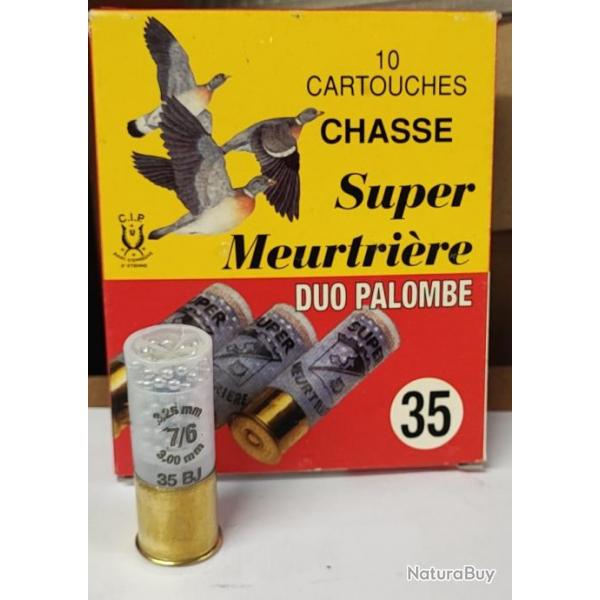 10 CARTOUCHES SUPER MEURTRIERE DU PALOMBE CAL 12/70 35GR N7L/6L