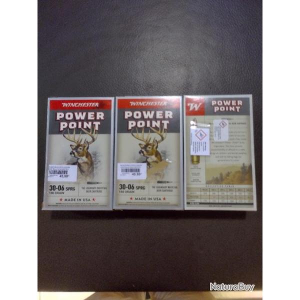 Lot de trois botes de balles winchester power point calibre 30-06 180 grain