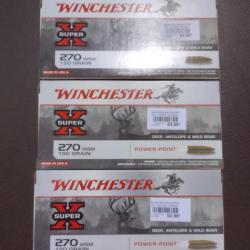 Lot de trois boîtes de balles winchester power point 270 wsm 150 grains