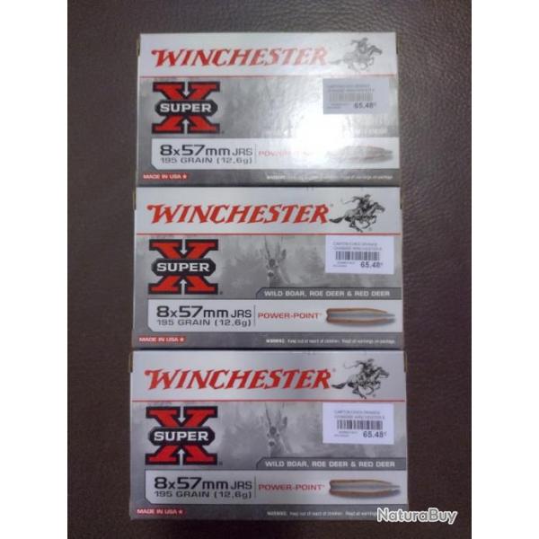 Lot de trois botes de balles winchester power point calibre 8x57jrs 195 grains 12.6g