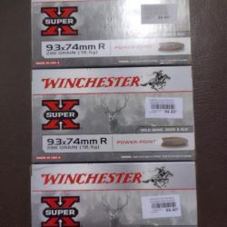 Lot de trois boîtes de balles winchester power point calibre 9.3x74R 286 grains 18.5g