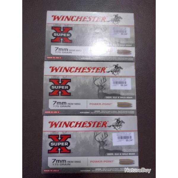 Lot de trois botes de balles winchester power point calibre 7rm 175 grains