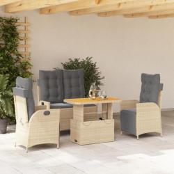 Ensemble à manger de jardin coussins 4 pcs beige résine tressée