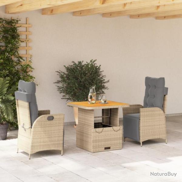 Ensemble  manger de jardin et coussins 3 pcs Beige poly rotin