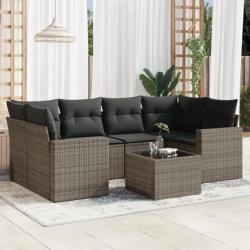 Salon de jardin avec coussins 7 pcs gris résine tressée