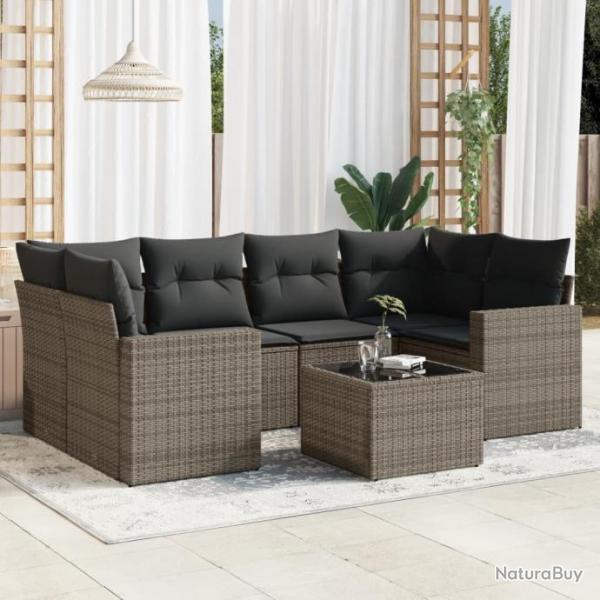 Salon de jardin avec coussins 7 pcs gris rsine tresse